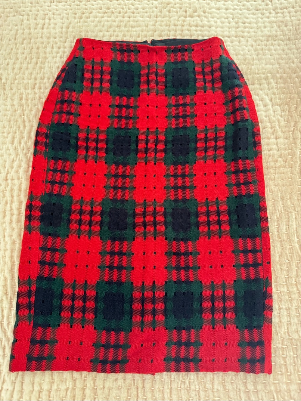 J.Crew Red/Green/Navy Blue Plaid Pencil Skirt Wool Blend NEW